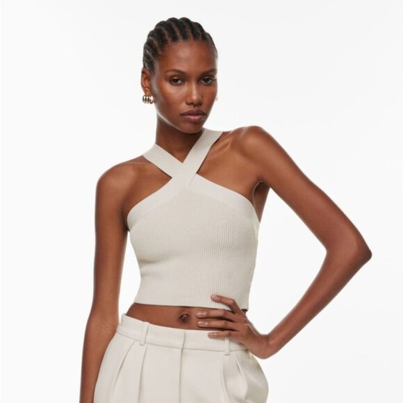 Babaton Cream Ribbed Cross-Front Tank Top - Picture 6 of 6